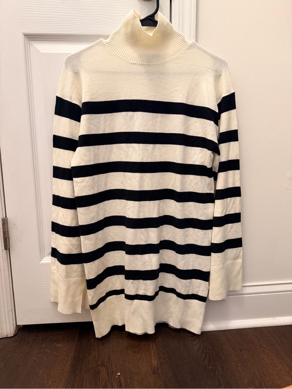 Steve Madden Striped Black and Ivory Turtleneck Sweater dress